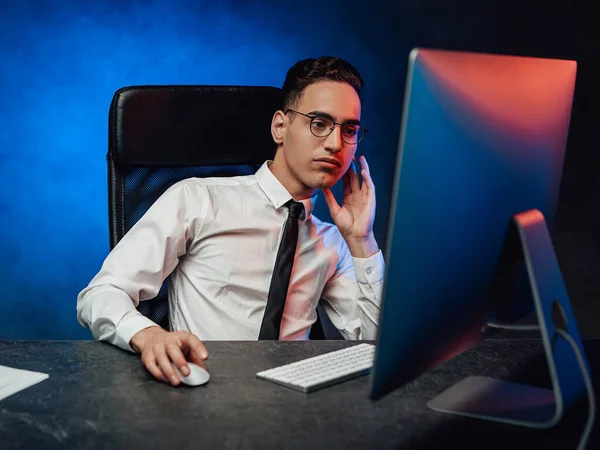 Busy young modern men in formalwear working using computer — Stock Photo, Image