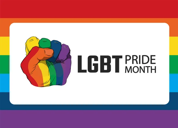 Podniesiona pięść z kolorami flagi LGBT dla wolności i tolerancji. Naklejka, łatka, nadruk koszulki, projekt logo — Wektor stockowy