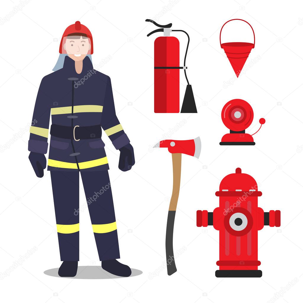 A fireman and his full professional equipment