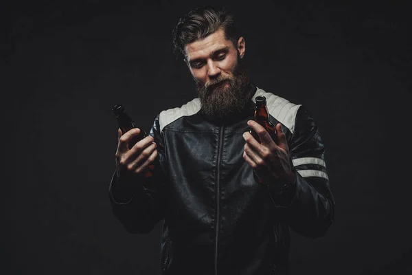 Filtered photography of haired guy in jacket in studio — Stock Fotó