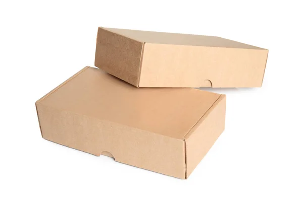 Δύο Κουτιά Από Χαρτόνι Άσπρο Φόντο — Φωτογραφία Αρχείου