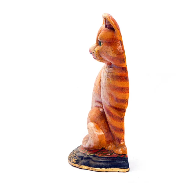 Colered Antique Figurine Cat Isolated Image — Stock Photo, Image