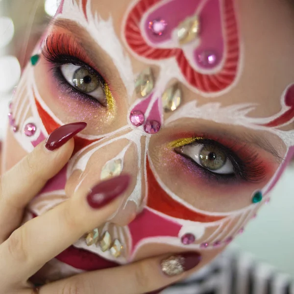 Young beautiful woman with skull makeup. Mexican day of the dead — Stock Photo, Image