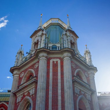 Moskova, Tsaritsyno Park. Güzel Palace, kırmızı tuğla. Manor Rusya, Moskova