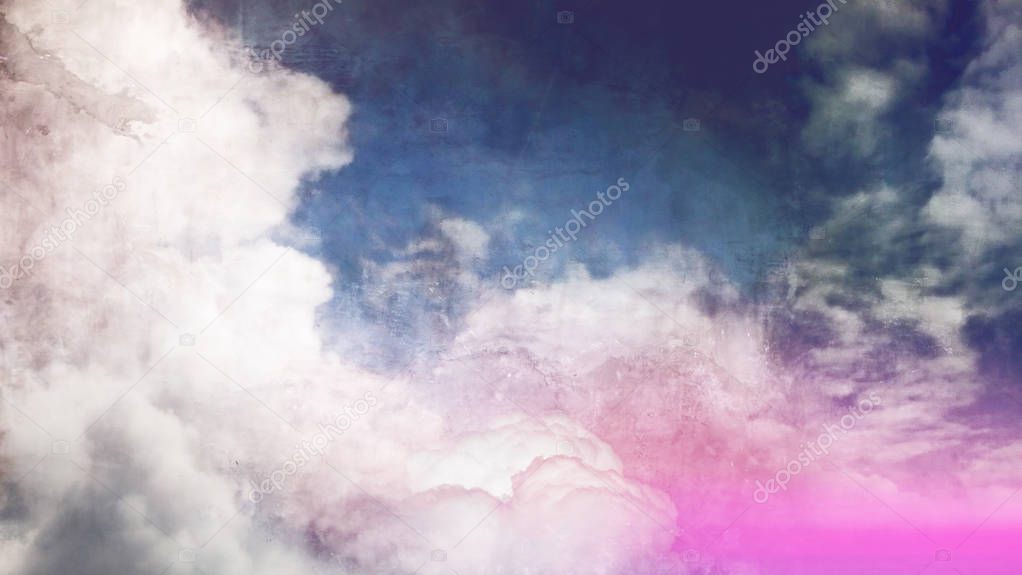 Blue sky and clouds, image in watercolor cartoon style.