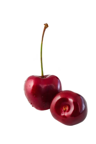 Two sweet cherries . Isolated on white, close-up — Stock Photo, Image