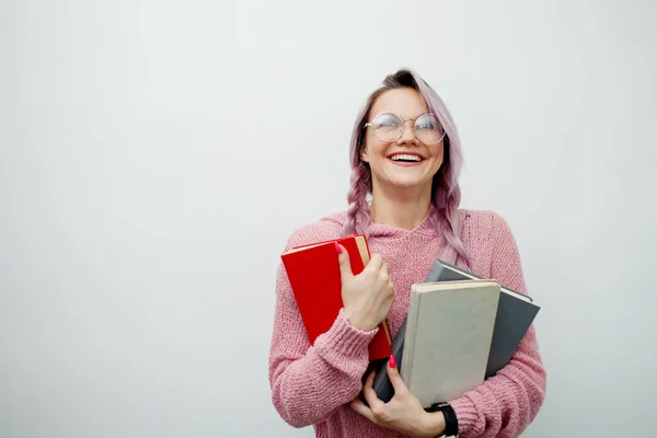 Student. Gelukkig student kreeg haar schoolboeken. — Stockfoto