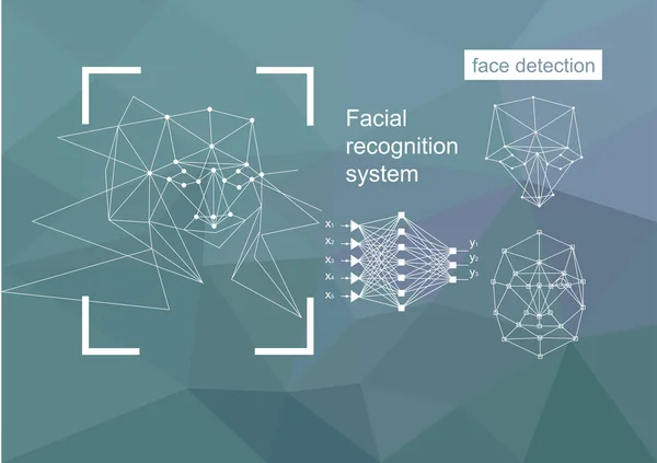 Teknologi, pendekatan untuk pengenalan wajah, konsep vektor . - Stok Vektor