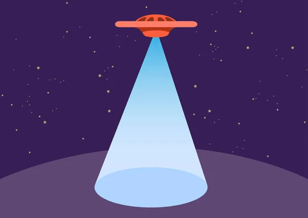 UFO e teletrasporto. Spazio libero per il testo nel cono di luce — Vettoriale Stock