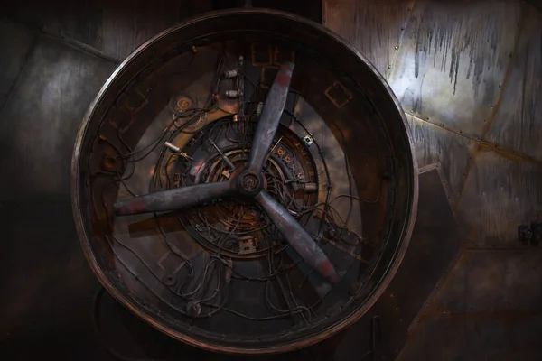 Steampunk-Retro-Hintergrund. großer Propeller — Stockfoto