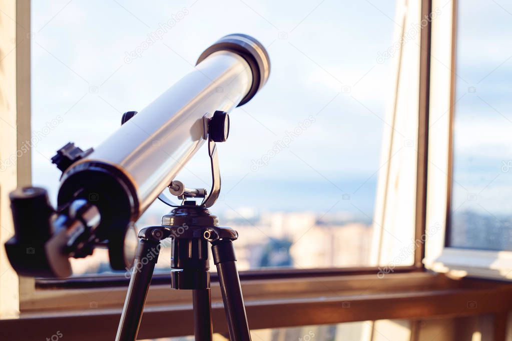 telescope on the balcony, Telescope on the tripod.