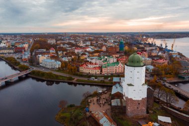 Vyborg, top view of the city and the fortress with Olaf tower clipart