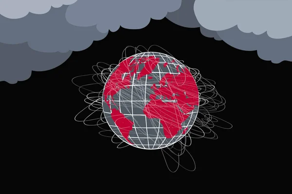Planet in Gefahr. Globus in roten und schwarzen Farben, viele Linien — Stockvektor