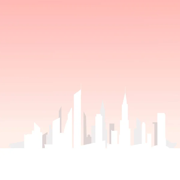 Skyline minimalista de uma cidade moderna com arranha-céus em fundo rosa . — Vetor de Stock