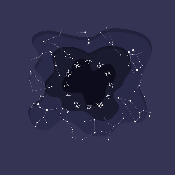 천 궁도에서의 천문학적으로 참된 별자리들과 점성술적 기호. — 스톡 벡터
