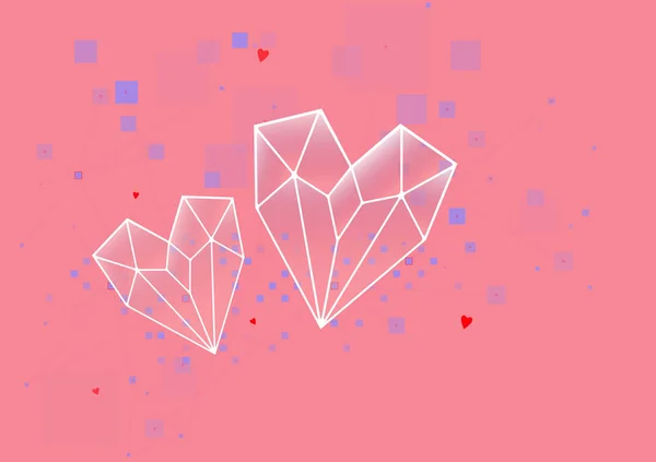結晶、バレンタイン カードとして 2 つの心。ピンクの背景 — ストックベクタ