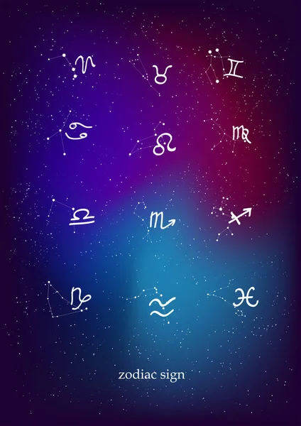 Constelações do zodíaco. Conjunto de signos do zodíaco — Vetor de Stock