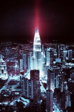 Kuala Lumpur manzarası, gece, fütüristik tonlama, efektler