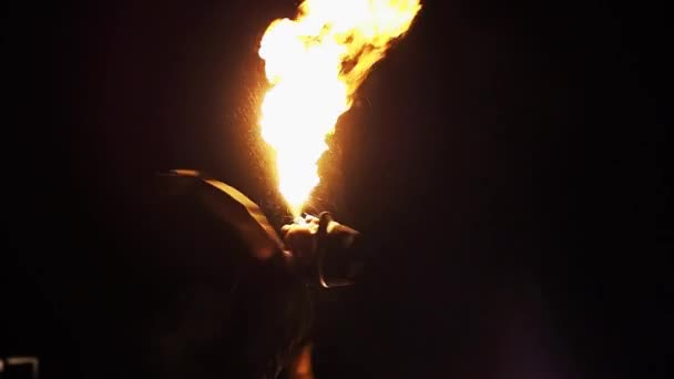 DUBAI, UNITED ARAB EMIRATES, MAY 2, 2018: Fire show. Male fakir dancing with fire — Stock Video