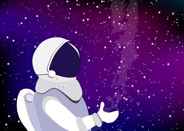 우주 공간에 떠 있는 우주 복에서의 우주 비행사 별이 빛나는 하늘과 분위기 또는 스타 성운의 배경에 우주 비행사. — 스톡 벡터