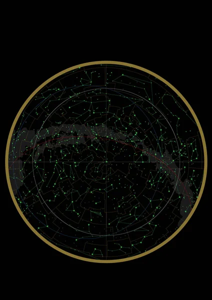 Sternbilder auf der Nordhalbkugel, Sternenkarte. Wissenschaftsastronomie — Stockvektor