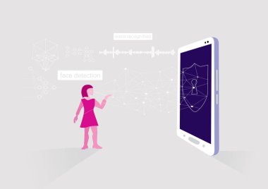 Yüz ve ses tanıma smartphone. Neural ağlar, yapay zeka kavramı dayalı Modern teknolojiler 