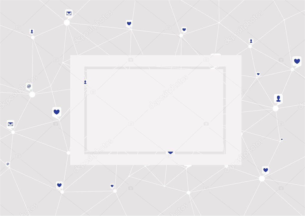 blank, template with  Polygonal network on a gray background. Social network concept 