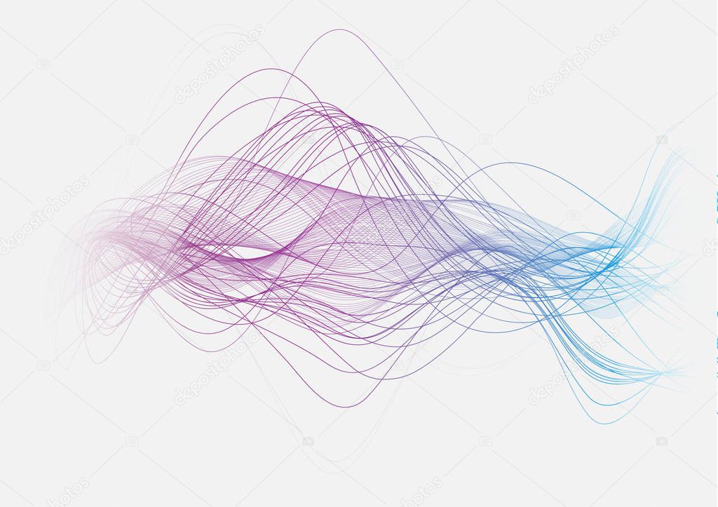 Abstract background, blue and purple waves on white background. 