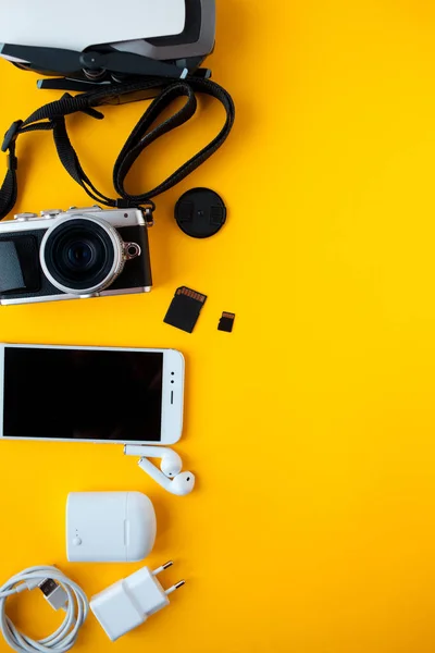 Set for blogger, traveler and photographer. All for content maker and travel — Stock Photo, Image