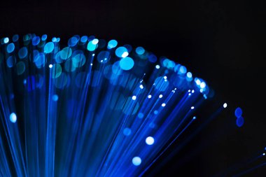 Soyut küresel arka plan, optik fiber mavi parlak nokta ve çizgiler