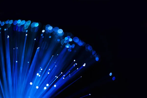 Astratto sfondo sferico, fibra ottica blu puntini luminosi e linee — Foto Stock