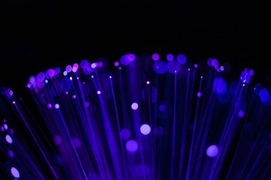 Soyut küresel arka plan, optik fiber mavi parlak nokta ve çizgiler