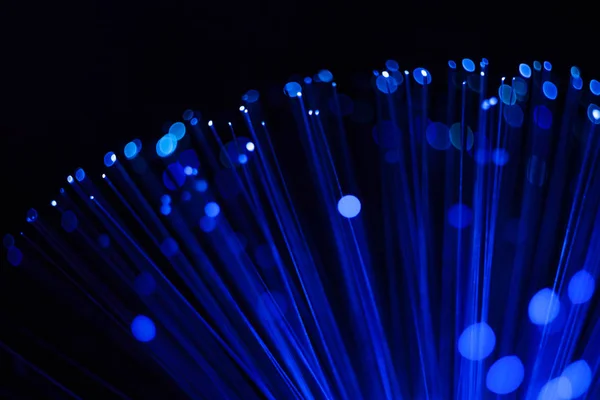 Astratto sfondo sferico, fibra ottica blu puntini luminosi e linee — Foto Stock