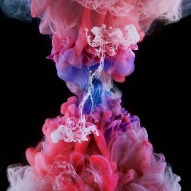 Suda renkli mürekkep lekeleri, parlak renkler.