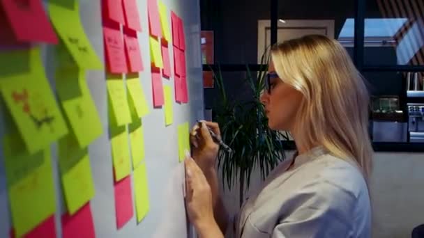 Projectmanagement en planning, concept. Een jonge vrouw. — Stockvideo