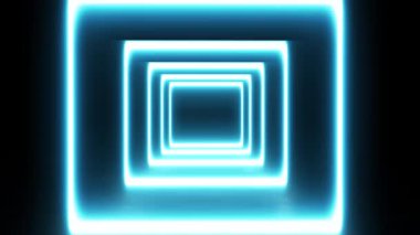 Parlak kare şekilli mavi neon tünel kameraya doğru ilerliyor..