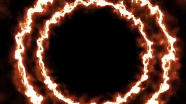 Tunnel abstrait dynamique. cercles de feu, un cerceau brûlant se déplacent — Video