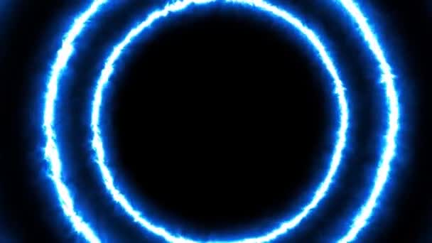 Tunnel abstrait dynamique. Des cercles de néons bleus se déplacent