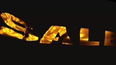 İndirim ve satışlar, rüzgarda uçuşan siyah bir bayrak ve altın yazıt satışı..