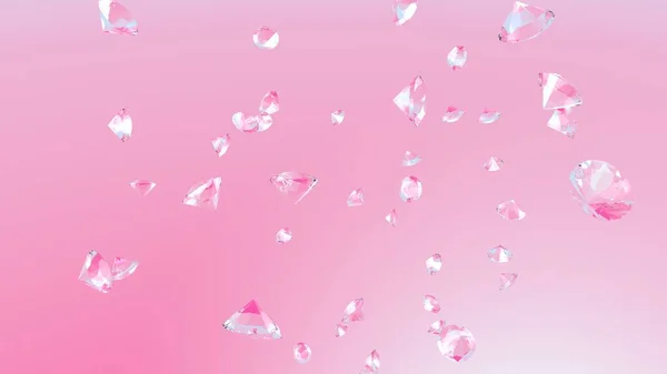 Падаючі діаманти на світло-рожевому фоні, розкішний 3D рендеринг — стокове фото