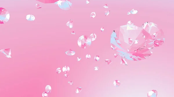 Падающие бриллианты на светло-розовом фоне, роскошный 3D рендер — стоковое фото