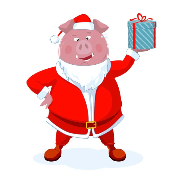 Funny Boar Gift Santa Costume New Year Vector Illustration Flat — Stock Vector