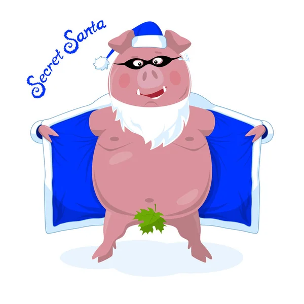 Funny Naked Boar Santa Clothes Secret Santa New Year Vector — Stock Vector