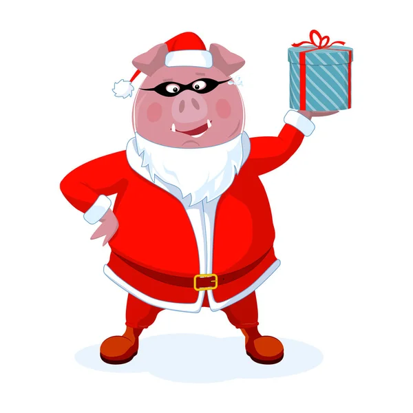 Funny Boar Santa Costume Secret Santa New Year Vector Illustration — Stock Vector