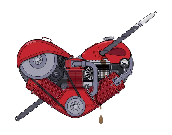 Motor hart doorboord met een boor (zoals een pijl) in de stijl van — Stockvector