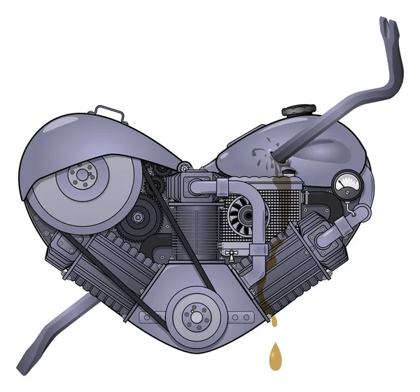 Motor heart pierced with a crowbar in the style of steampunk. — Stock Vector