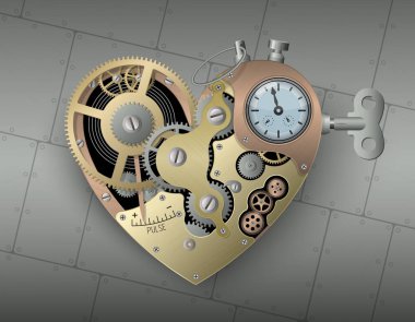 Steampunk tarzında mekanik kalp. Vektör çizimi.