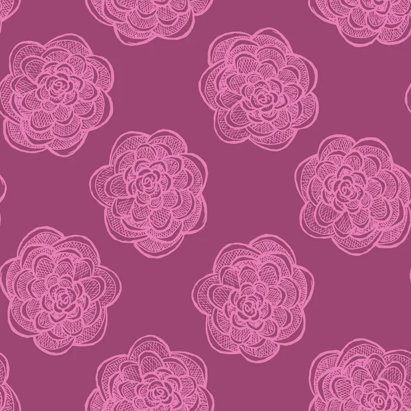 手描きのバラと花のシームレスなパターン。dのピンクの花 — ストックベクタ