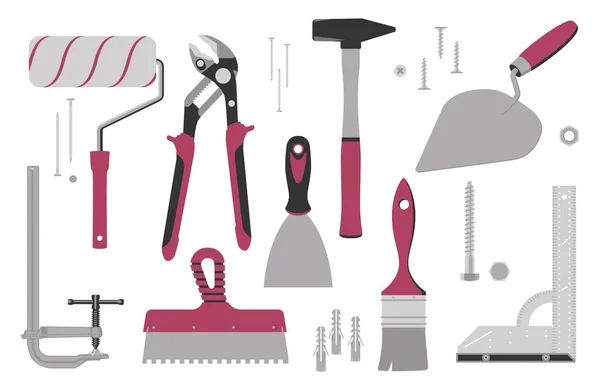 Conjunto de herramientas para la construcción y reparación en estilo plano. Vector — Archivo Imágenes Vectoriales