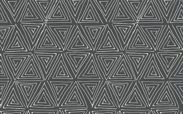 손으로 나선형 삼각형이 검은색과 흰색의 바다없는 기하학적 무늬를 구체화하라 낙서의 — 스톡 벡터